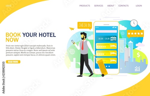 Book hotel online landing page website vector template