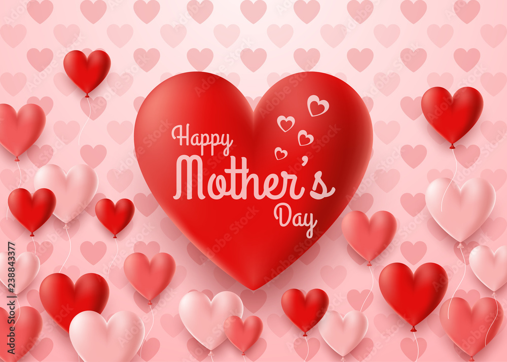 Happy Mother's Day card with hearts balloon background 