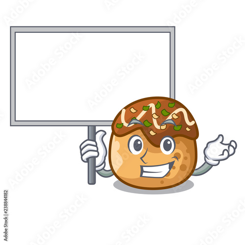 Bring board cartoon cooking takoyaki in baked fire