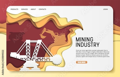 Vector paper cut mining industry landing page website template