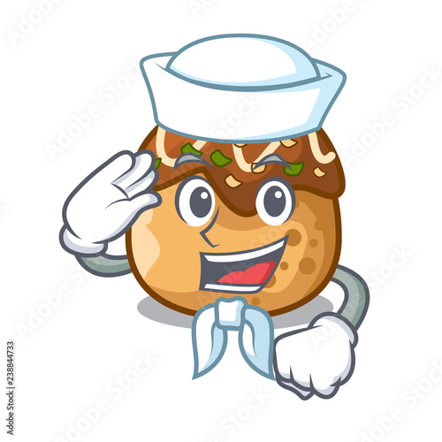Sailor cartoon cooking takoyaki in baked fire