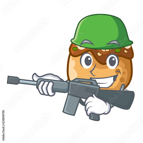 Army cartoon cooking takoyaki in baked fire