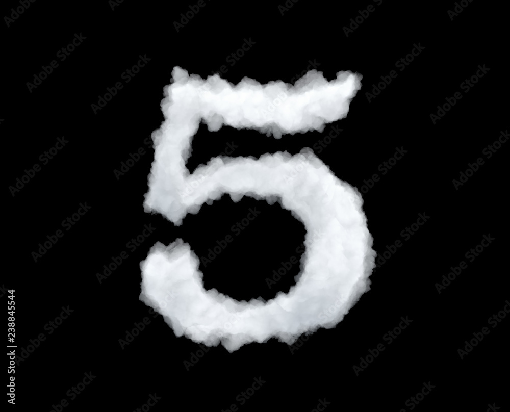 3d rendering of thick white cloud '5' number on black background