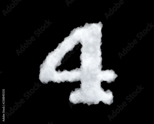 3d rendering of a cloud shaped as number 4 isolated on black background.