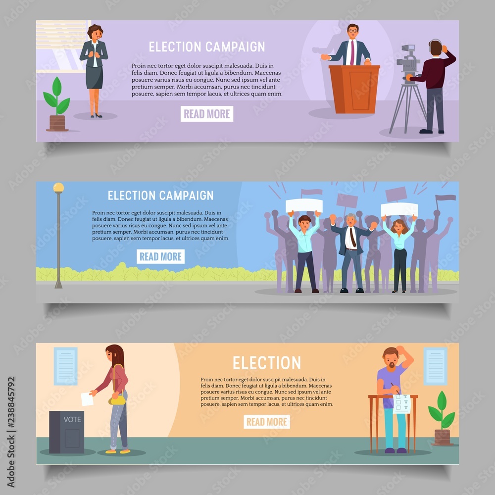 Voting web banner template set, vector flat illustration