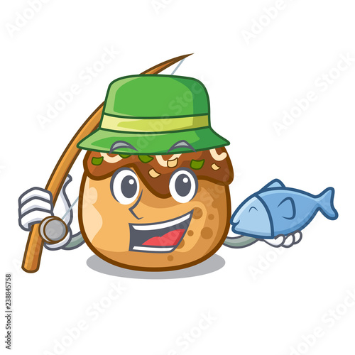 Fishing takoyaki balls diisolasi on a mascot