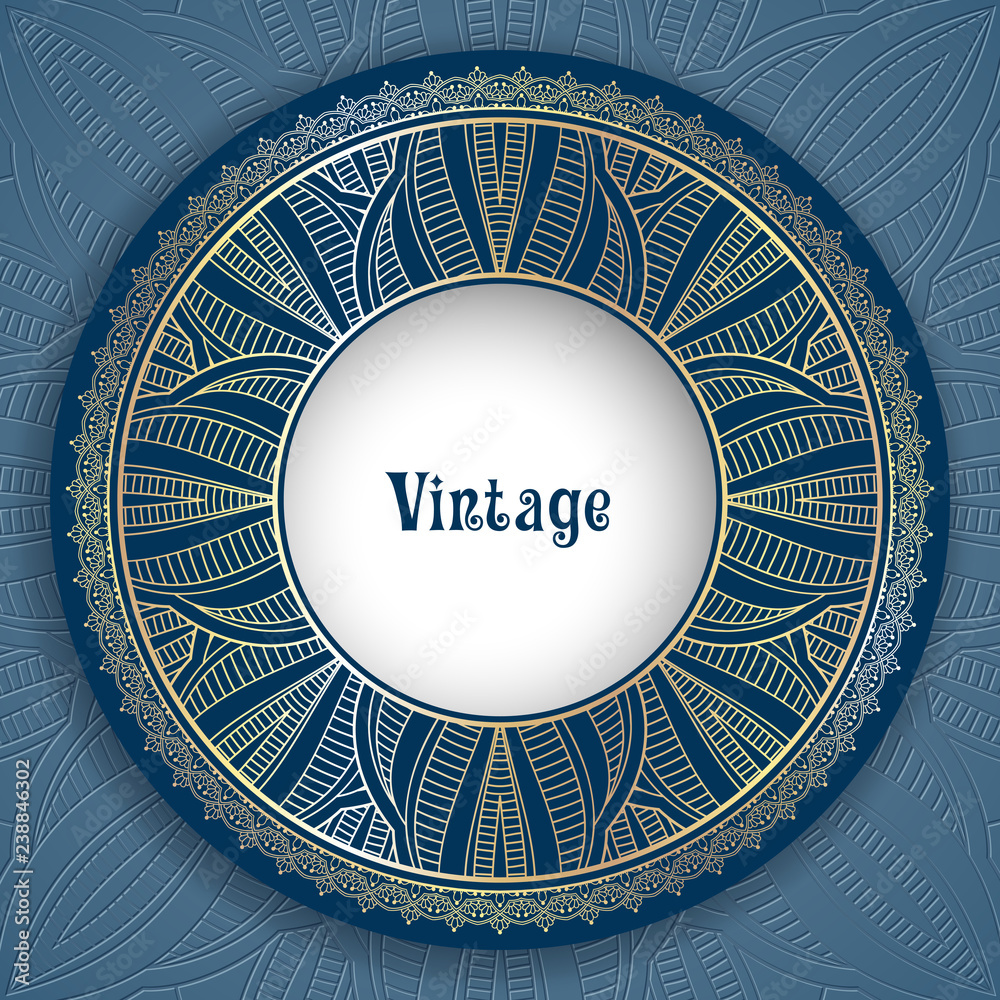 Fototapeta premium Vintage ornamental round frame for greeting card, invitation or packaging design