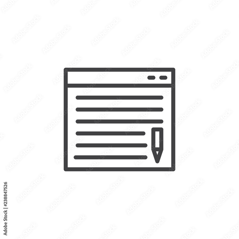 Blog content outline icon. linear style sign for mobile concept and web design. Website page simple line vector icon. Blogging, post symbol, logo illustration. Pixel perfect vector graphics Blog content outline icon. linear style sign for mobile concept and web design. Website page simple line vector icon. Blogging, post symbol, logo illustration. Pixel perfect vector graphics