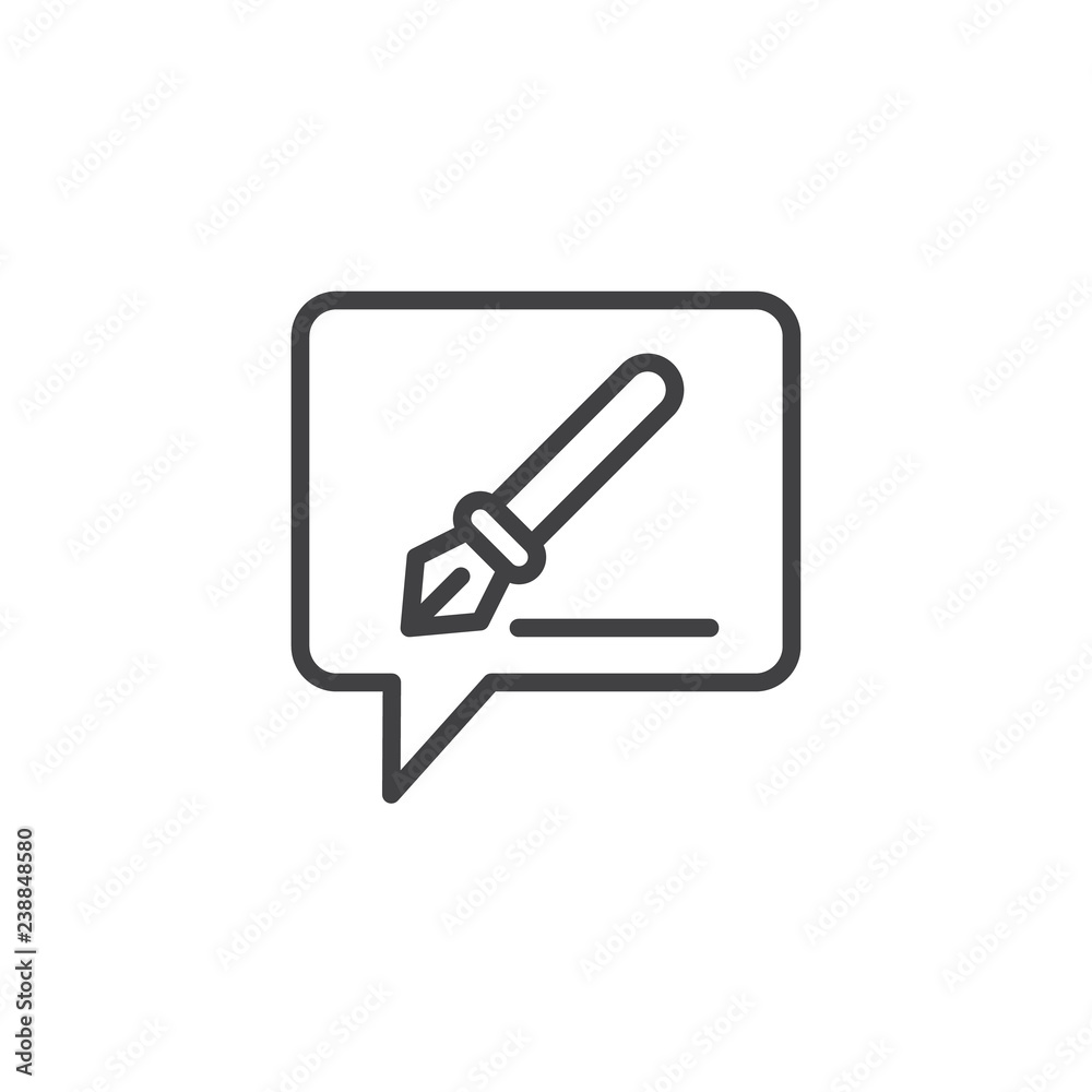 Writing comment outline icon. linear style sign for mobile concept and web design. Speech bubble with pen simple line vector icon. Symbol, logo illustration. Pixel perfect vector graphics Writing comment outline icon. linear style sign for mobile concept and web design. Speech bubble with pen simple line vector icon. Symbol, logo illustration. Pixel perfect vector graphics