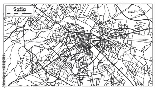 Obraz na plátně Sofia Bulgaria City Map in Retro Style. Outline Map.