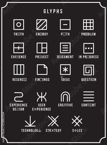 Glyphs icon set, symbolic, sign, geometric design element