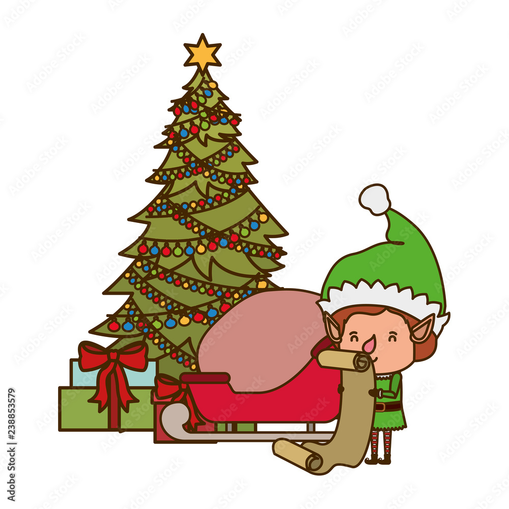 elf with sled and christmas tree avatar character elf with sled and christmas tree avatar character