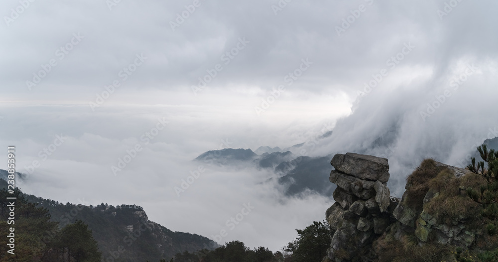 waterfall clouds panorama in lushan mountain