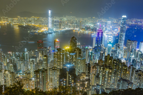Canvas Print Hong Kong skyline at night as seen from Victoria Peak