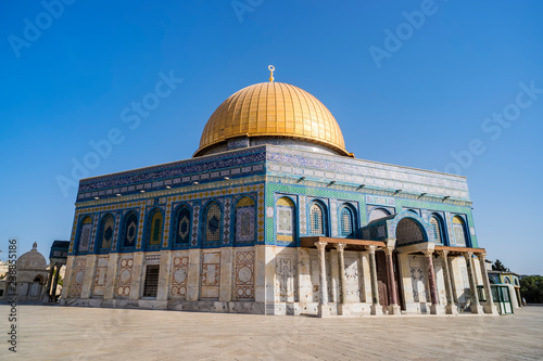The Dom of Rock on the Temple Mount in the Old City. Dome was constructed by the order of Umayyad Caliph Abd al-Malik 689 and 691 and tiled by sultan Suleiman photo