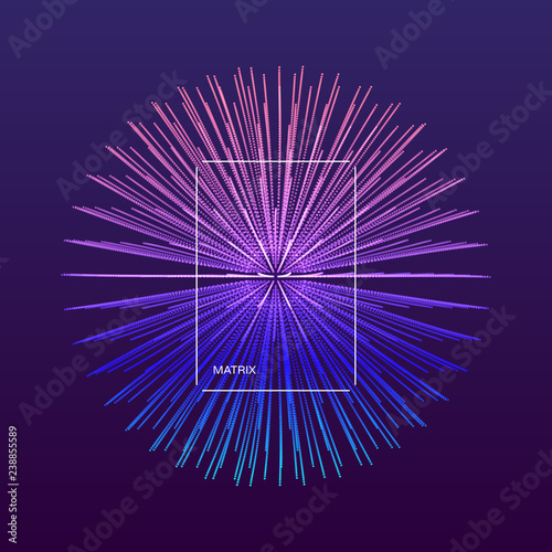 3d abstract sphere. Array with dynamic particles. Modern science and technology element. Vector illustration.