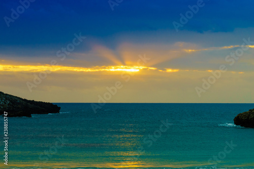 Greek Voidokilia beach and sky after sunset