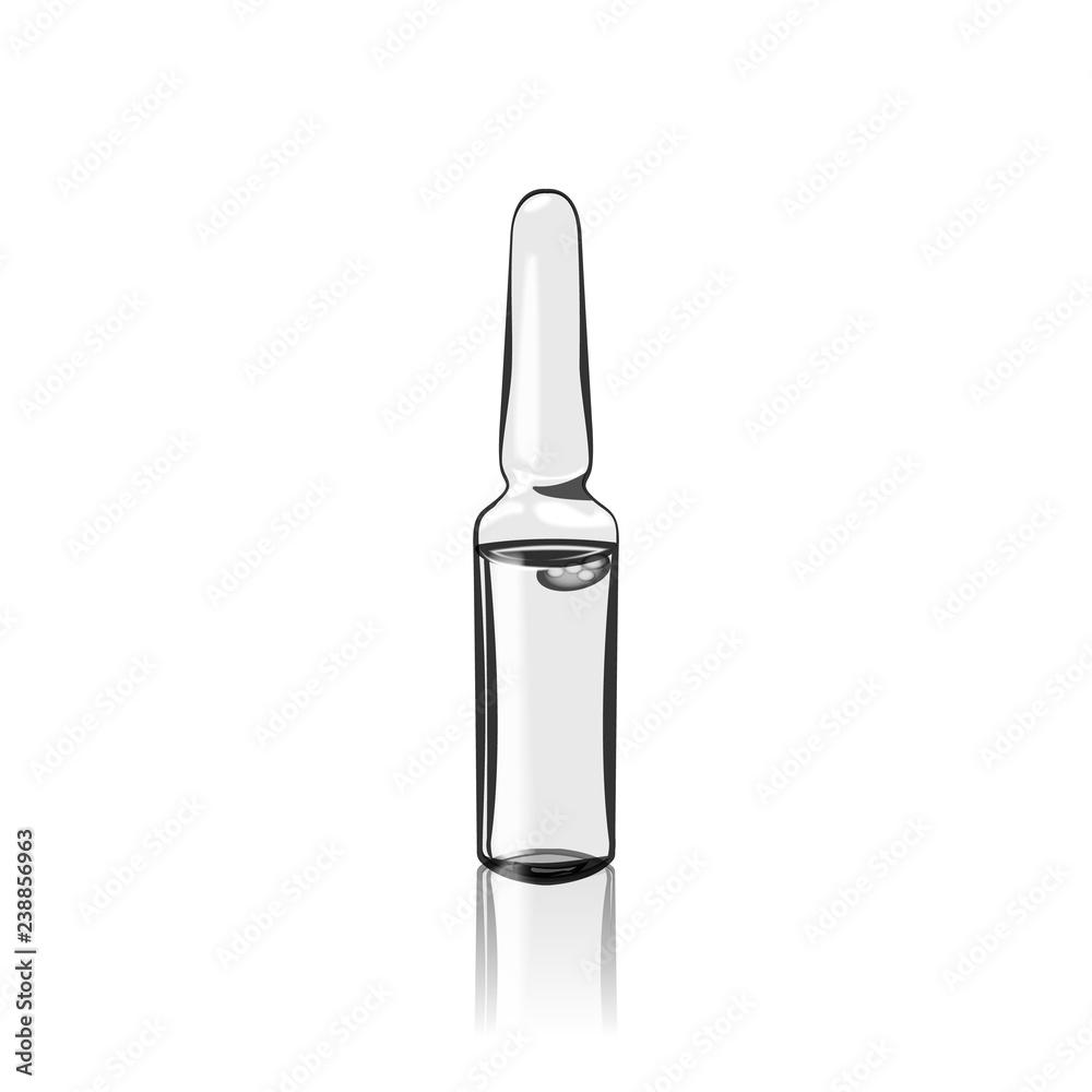 realistic ampoule on white background with reflection realistic ampoule on white background with reflection