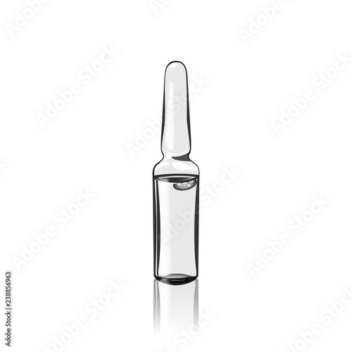 realistic ampoule on white background with reflection