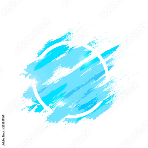 Watercolor splash with grunge brush circular ring frame abstract background texture illustration, liquid splatter beauty and fashion blue concept