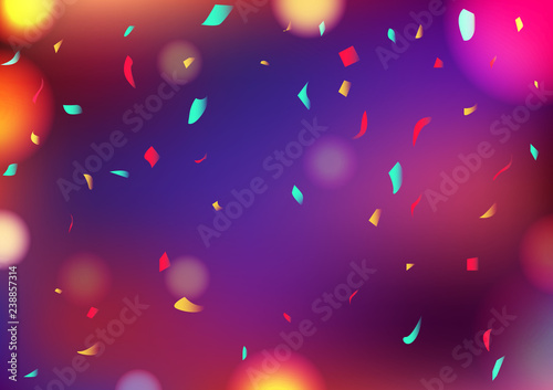 Celebrate party blurry colorful Bokeh abstract background decoration confetti falling, greeting card festival event concept vector illustration