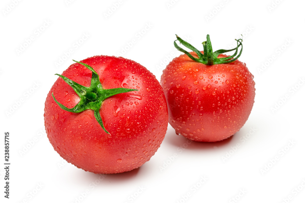 Tomatoes isolated on white background. Two fresh raw vegetables Tomatoes isolated on white background. Two fresh raw vegetables
