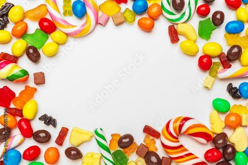 Frame of colorful bright assorted candy