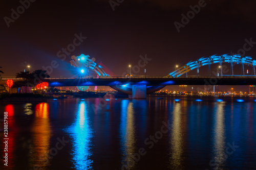 Colorful Da nang dragon bridge at night