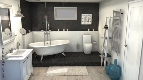 proyecto 3d baño vintage apartamento barcelona 