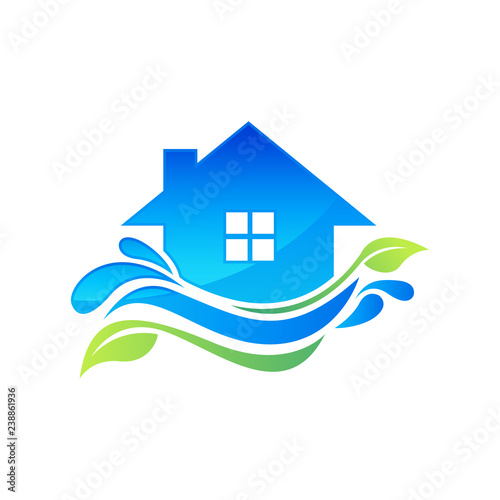 Cleaning service vector logo emblem or icon design template. Eco Friendly Concept for Interior, Home and Building