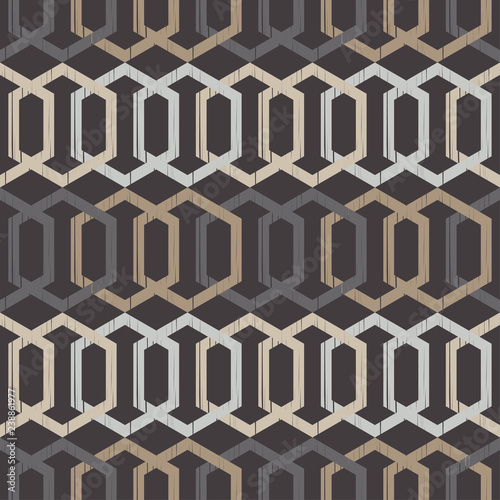 The pattern of colored hexagons with a dashed texture. Vector geometric background. Mosaic texture. Can be used for wallpaper, textile, invitation card, wrapping, web page background.