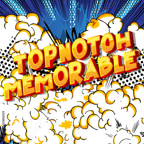 Topnotch Memorable - Vector illustrated comic book style phrase on abstract background.