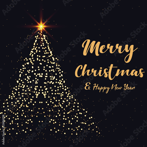Merry Christmas and happy New year With Christmas Tree With Golden Shining Stars