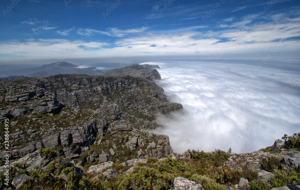 On top of Table Mountain with clouds