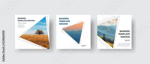 Templates square white web banners standard size with a triangle for the photo.