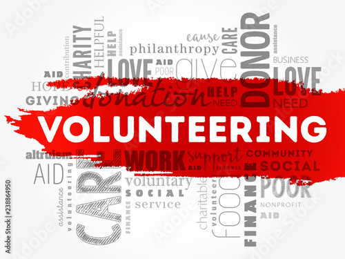 Volunteering word cloud collage, social concept background
