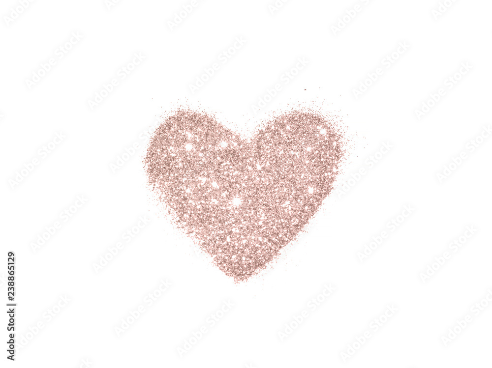 Heart shape of rose gold glitter sparkle on white background