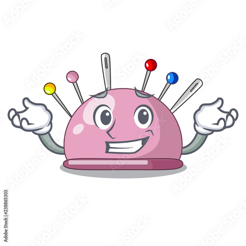 Grinning pincushion with a character needles icon
