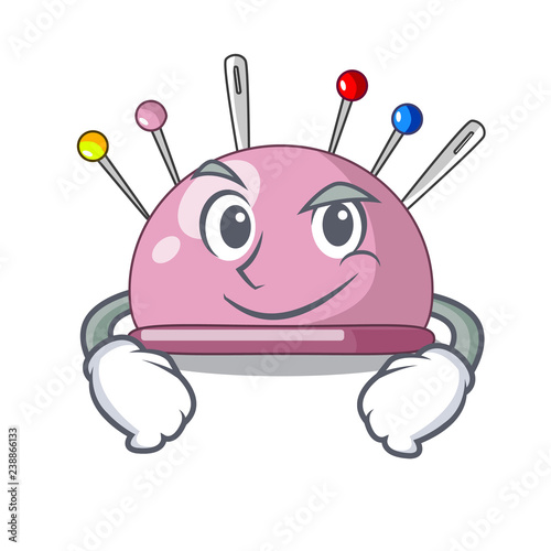 Smirking pincushion with a character needles icon