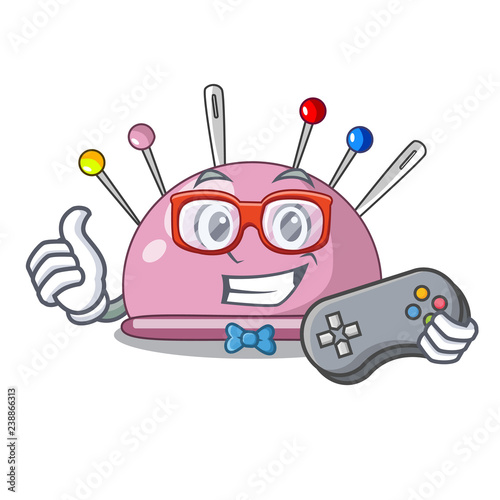 Gamer sewing pins and pincushion on mascot