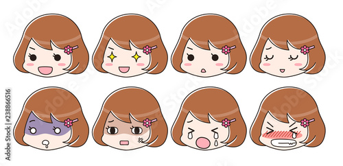 喜怒哀楽　表情セット　茶髪女性