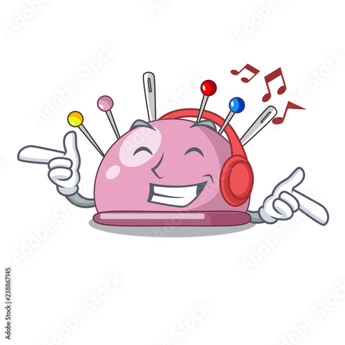 Listening music sewing pins and pincushion on mascot