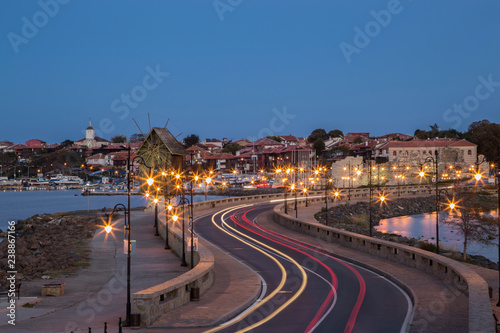 Cityscape of old town of Nessebar at night