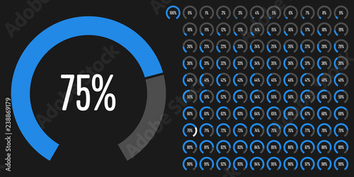 Set of circular sector percentage diagrams (meters) from 0 to 100 ready-to-use for web design, user interface (UI) or infographic - indicator with blue