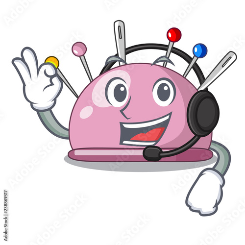 With headphone pincushion a cartoon pins for sewing