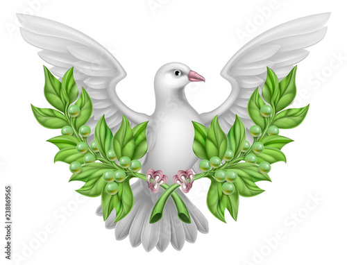 Dove holding crossed olive branches, a symbol of peace