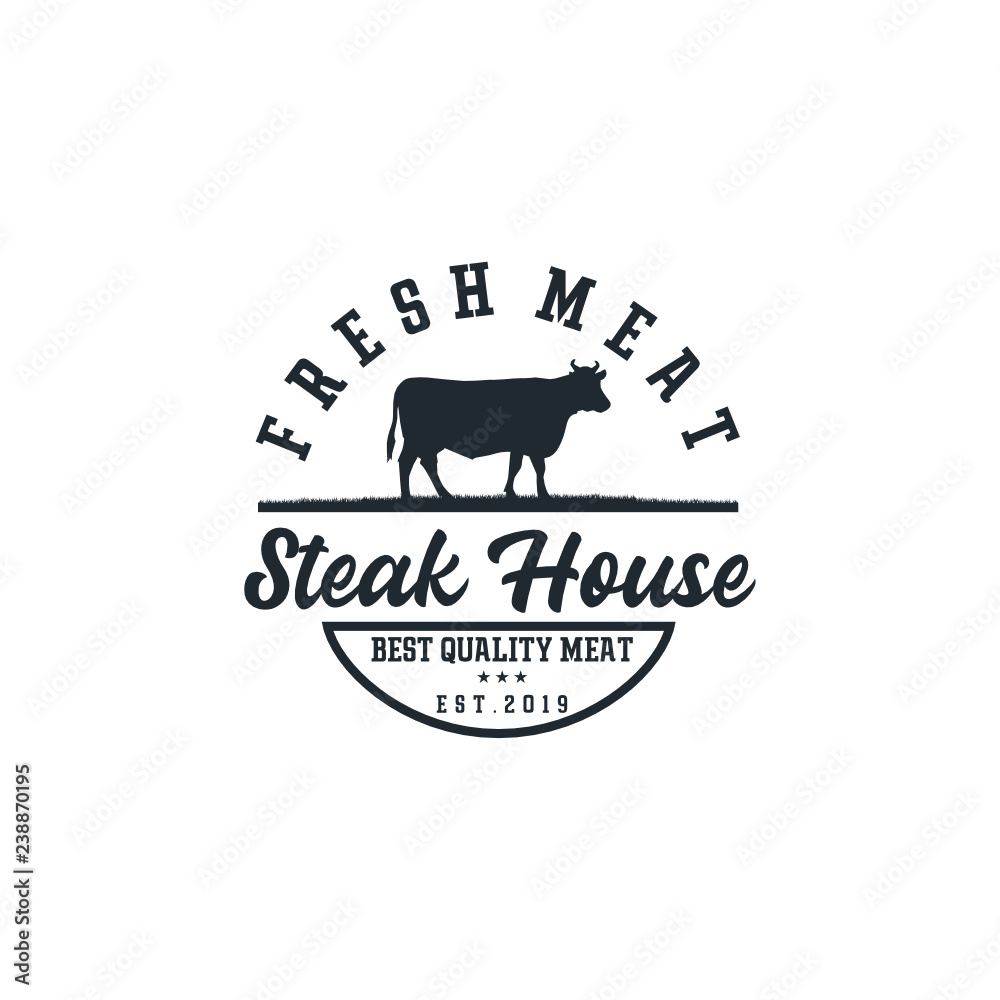 Obraz premium Vintage Cattle. Steak House / Beef logo design inspiration. Grill Restaurant emblem - Vector