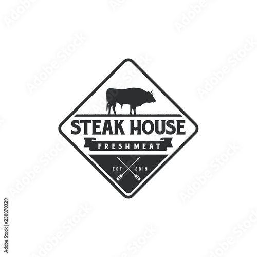 Vintage Cattle. Steak House / Beef logo design inspiration. Grill Restaurant emblem - Vector