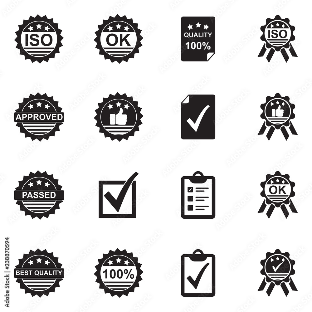 Fototapeta Quality Control Icons. Black Flat Design. Vector Illustration.
