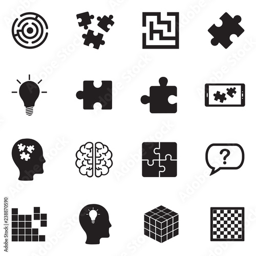 Puzzle Icons. Black Flat Design. Vector Illustration.